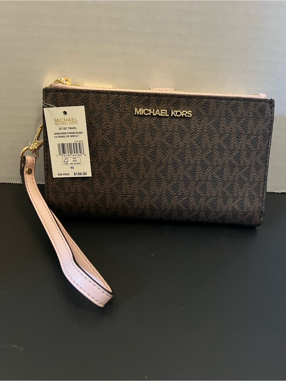 Michael Kors Brown and Pink Signature Wristlet Wallet